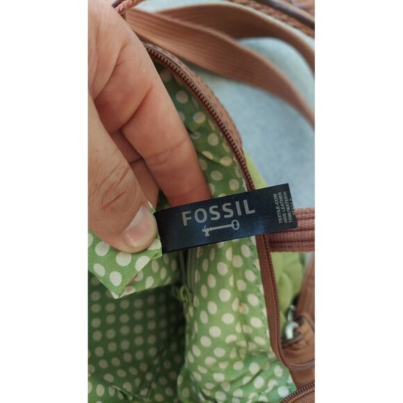 Fossil Crossbody Quilted Textile Cow Hide Leather 2 Keys and Lock Charm Handbag - Picture 7 of 9